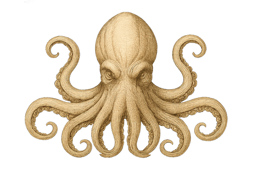 Giant sea kraken icon as a sea monster on nautical fantasy maps