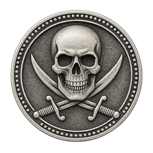 Silver pirate coin icon for treasure or loot markers
