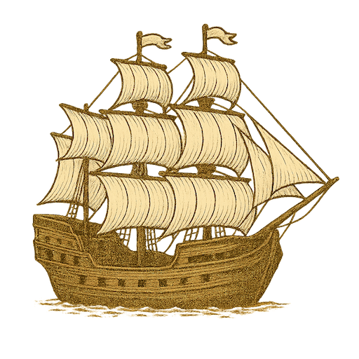 Vintage pirate ship icon sailing across a treasure map