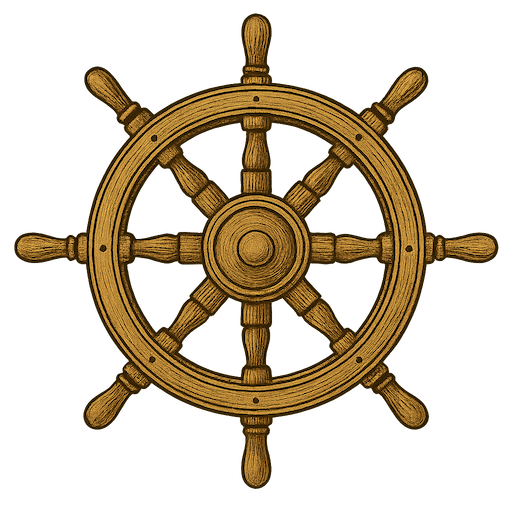 Wooden ship wheel icon for pirate map navigation