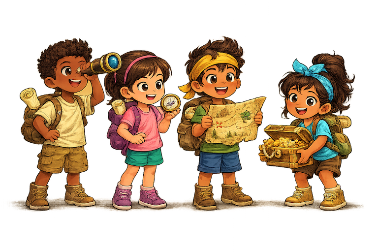 Children ready for a treasure hunt adventure